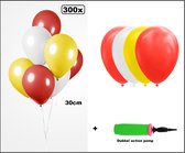 300x Ballon de Luxe rouge/blanc/jaune 30cm + pompe double action - biodégradable - Festival party fête anniversaire pays thème air hélium