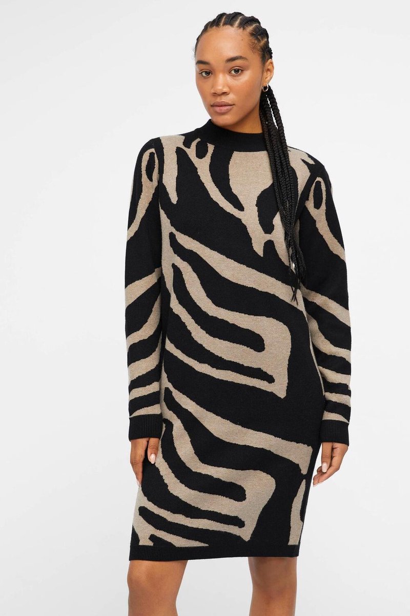 OBJRAY L/S KNIT PULLOVER AOP NOOS Black-Medium grey melange zebr