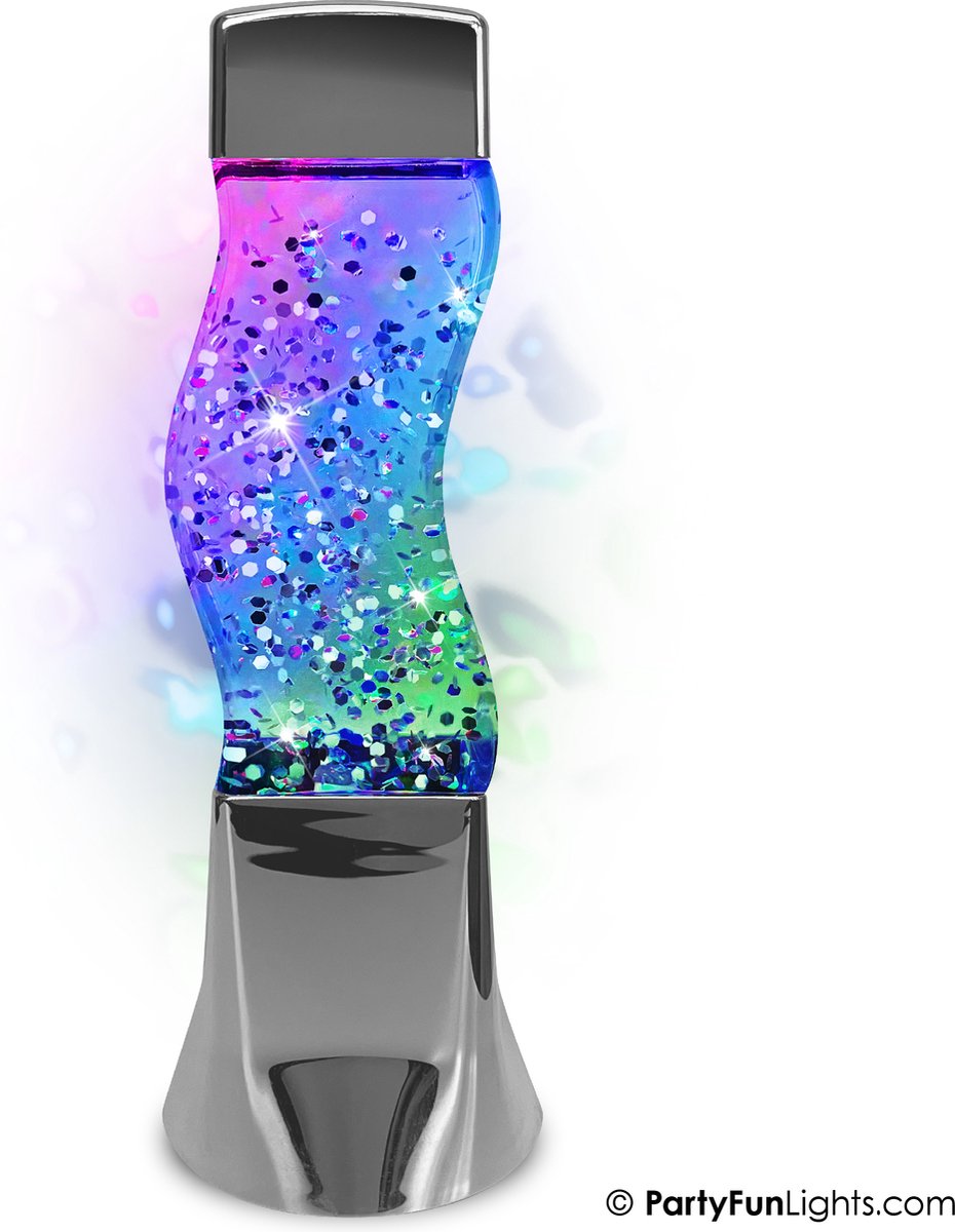 PartyFunLights - LED Glitter Lamp - werkt op USB en batterijen - verandert van kleur - 26cm hoog