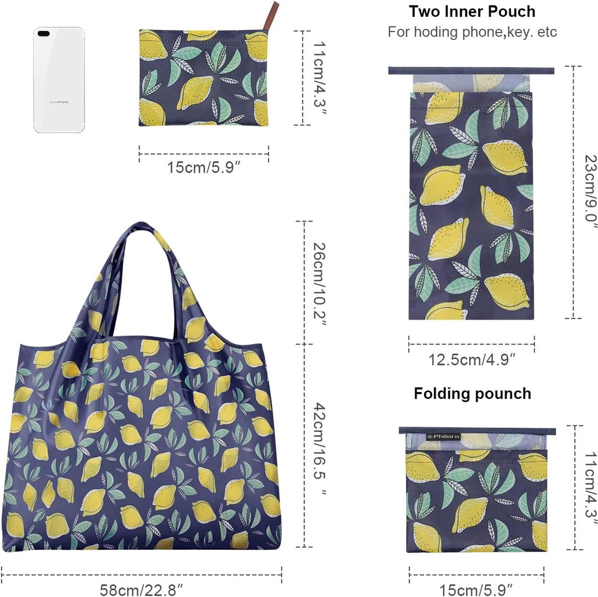 Sac de Course Pliable, Lot de 6, Sacs de Course Écologiques, Sacs de Course