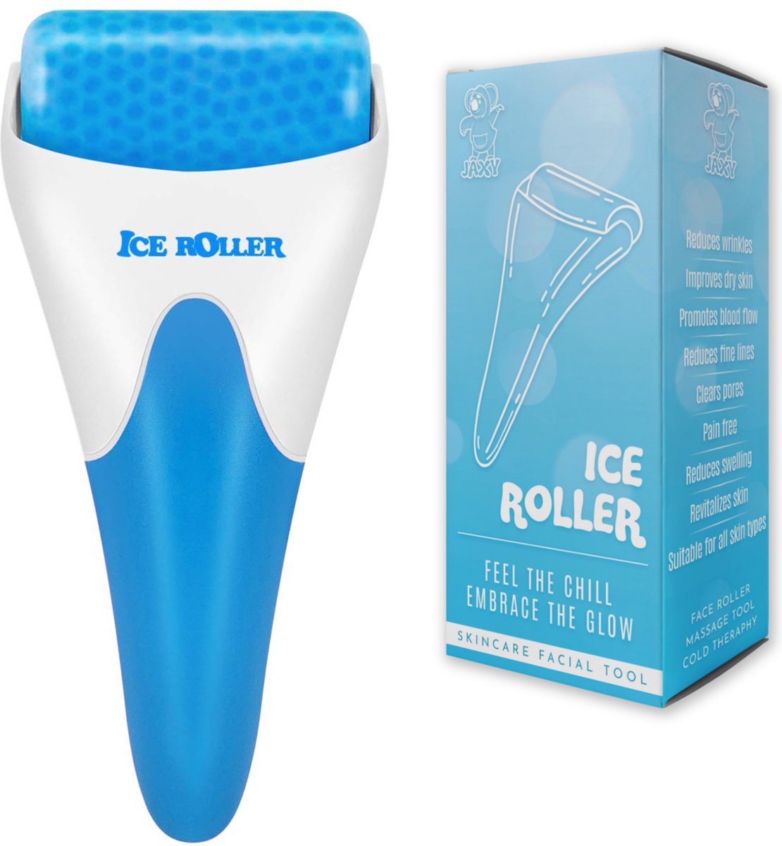 JAXY Ice Roller - Ijs Roller - Gezichtsroller - Dermaroller - Gua Sha - Skincare - Ice Roller Gezicht - Gezichtsmassage Apparaat - Jade Roller - Blauw/Wit