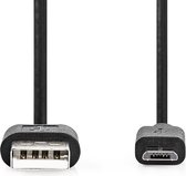 Nedis USB-Kabel - USB 2.0 - USB-A Male - USB Micro-B Male - 7.5 W - 480 Mbps - Vernikkeld - 1.00 m - Rond - PVC - Zwart - Label