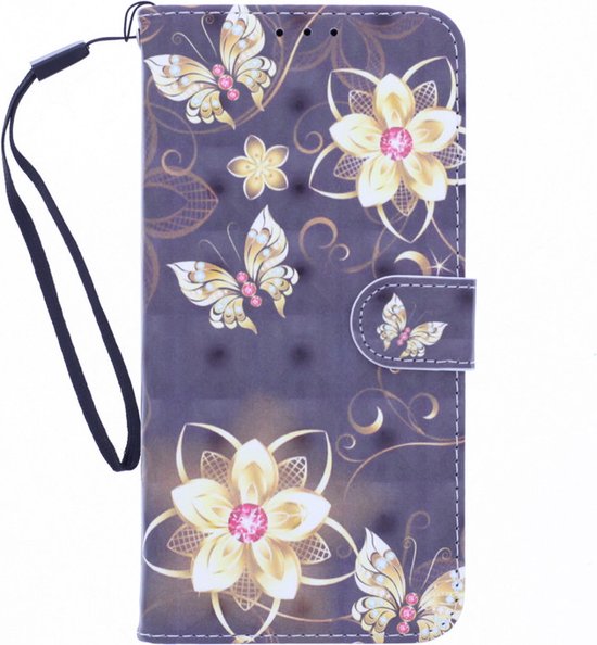 Bibliothèque LuxeBass avec impression adaptée à OPPO A73 - Papillons et fleurs 3D - bibliothèque - couverture de livre - étui de livre - couverture de livre