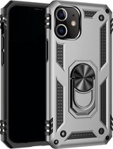 LuxeBass Hoesje geschikt voor iPhone 11 Hoesje - Anti-Shock Hardcase Hybrid Ring Armor - Zilver