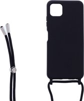 LuxeBass Siliconen hoesje met koord geschikt voor Samsung Galaxy A22 5G - Zwart - telefoonhoes - gsm hoes - telefoonhoesje
