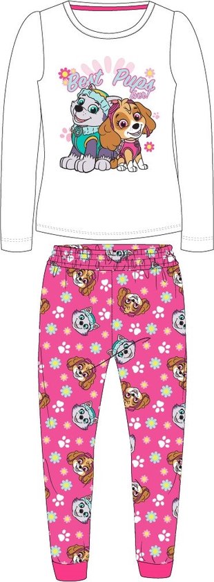 Paw Patrol Skye & Everest best pups ever pyjama katoen wit/roze maat 128
