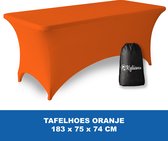 Tafelhoes Oranje - 183 x 75 x 74 cm - voor Klaptafel / Buffettafel / Partytafel / Tuin Tafel / Campingtafel met Opbergzak - Luxe Extra Dikke Stretch Rok – Kras- en Kreukvrije Hoes