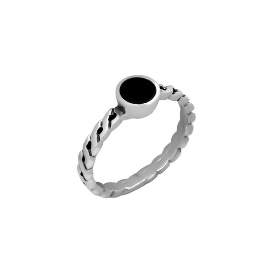 Zilveren ring | Zilveren ring, vlecht met onyx