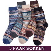 Warme Winter Sokken set - 5 paar Nordic Socks - Dames maat 39-42 - Huissokken/Wandelsokken