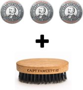 Captain Fawcett Private Stock Beard Balm 60ml x 3 + Wild Boar Bristle Beard Brush CF. 933