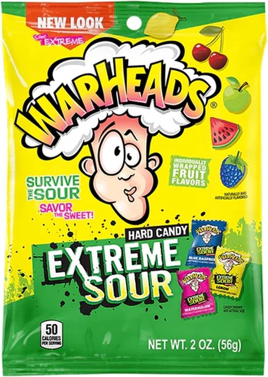 Warheads Extreme Sour Hard Candy 2oz56g Bol