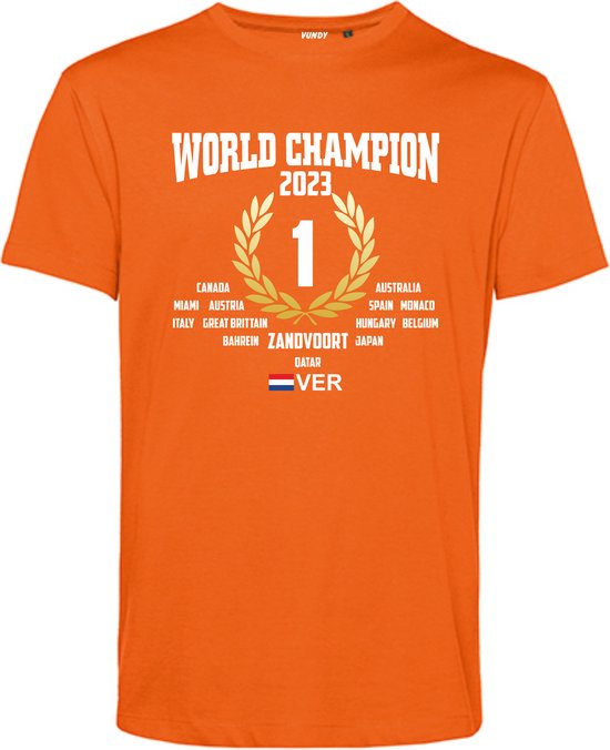 T-shirt GP Won & World Champion 2023 | Formule 1 fan | Max Verstappen / Red Bull racing supporter | Wereldkampioen | Oranje | maat M