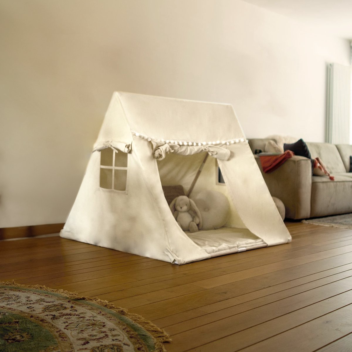 Baboe Speeltent - Tipi Tent Kinderen met Vloermat - Tipi Speeltent - 120x120x104cm - Beige