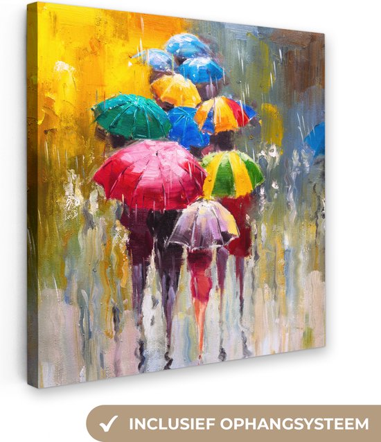 Toile - Peinture à l'huile - Peinture - Parapluie - Abstrait - 90x90 cm - Décoration - Intérieur