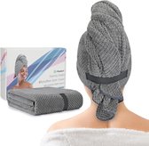 Luxe microvezel haarhanddoek voor sneldrogend haar, grote haartulband haarhanddoek, superzacht en absorberend voor lang, dik haar, grijs - 115 x 70 cm