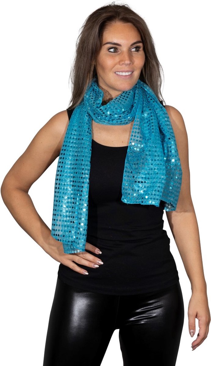 Pailletten sjaal - Turquoise/ hemelblauw - Disco - Glitter