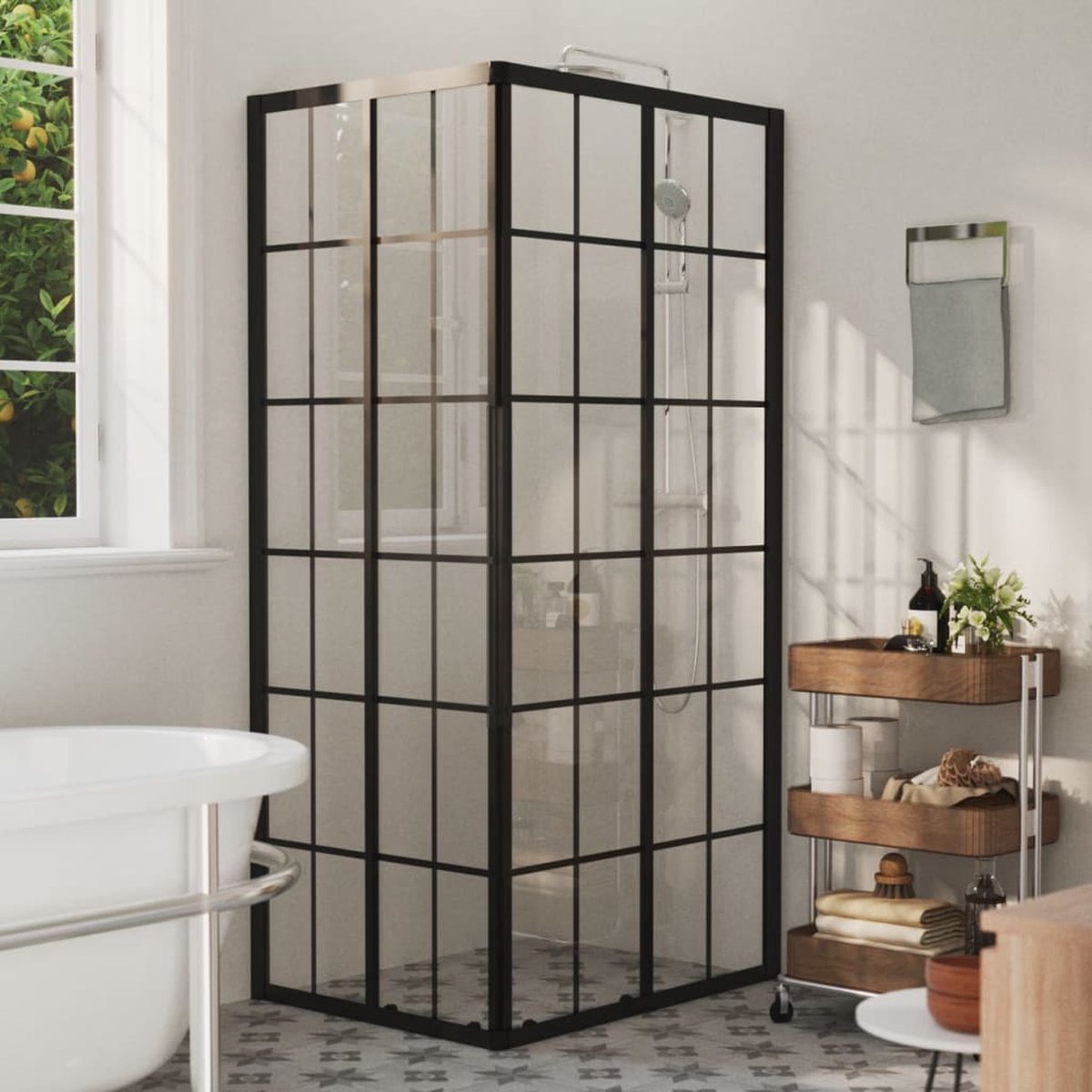 The Living Store Douchecabine - Transparant/Zwart - 90x70x180cm - ESG Glas - Aluminium