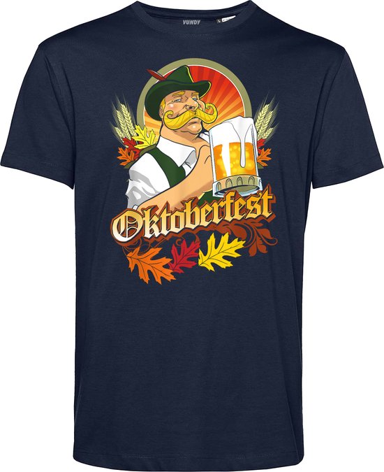 T-shirt Man Oktoberfest | Oktoberfest dames heren | Lederhosen man | Foute party | Navy | maat L