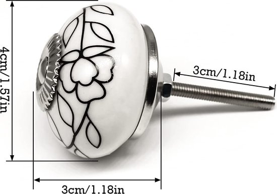 20 X Boutons De Meubles Or Blanc Céramique Art Déco Imprimé Bouton