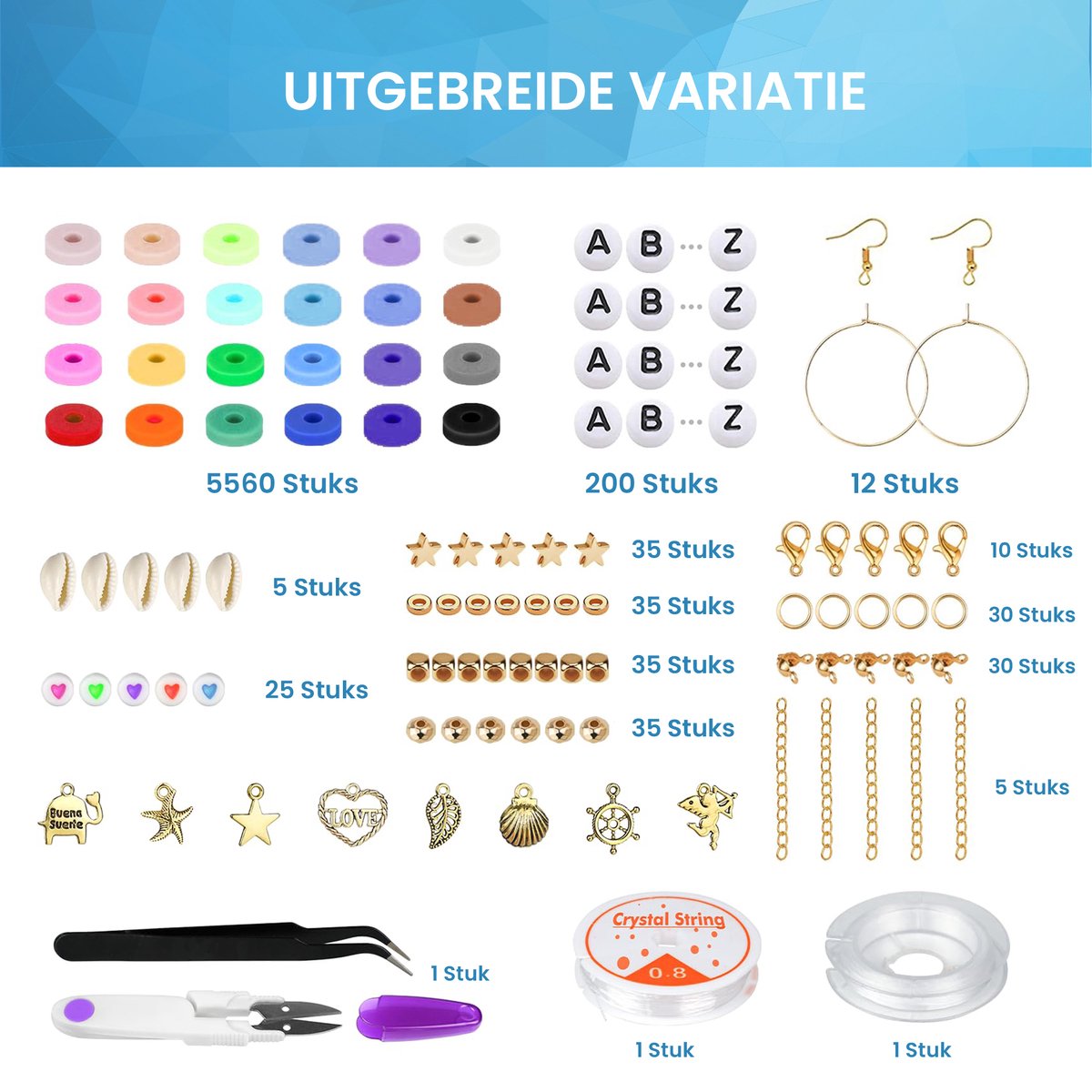 YONO Kralen Set Kinderen 6000-delig - Knutselen Meisjes - Sieraden Maken Pakket - Kettingen - Armbanden - Oorbellen - Knutselpakket XL — afbeelding 2