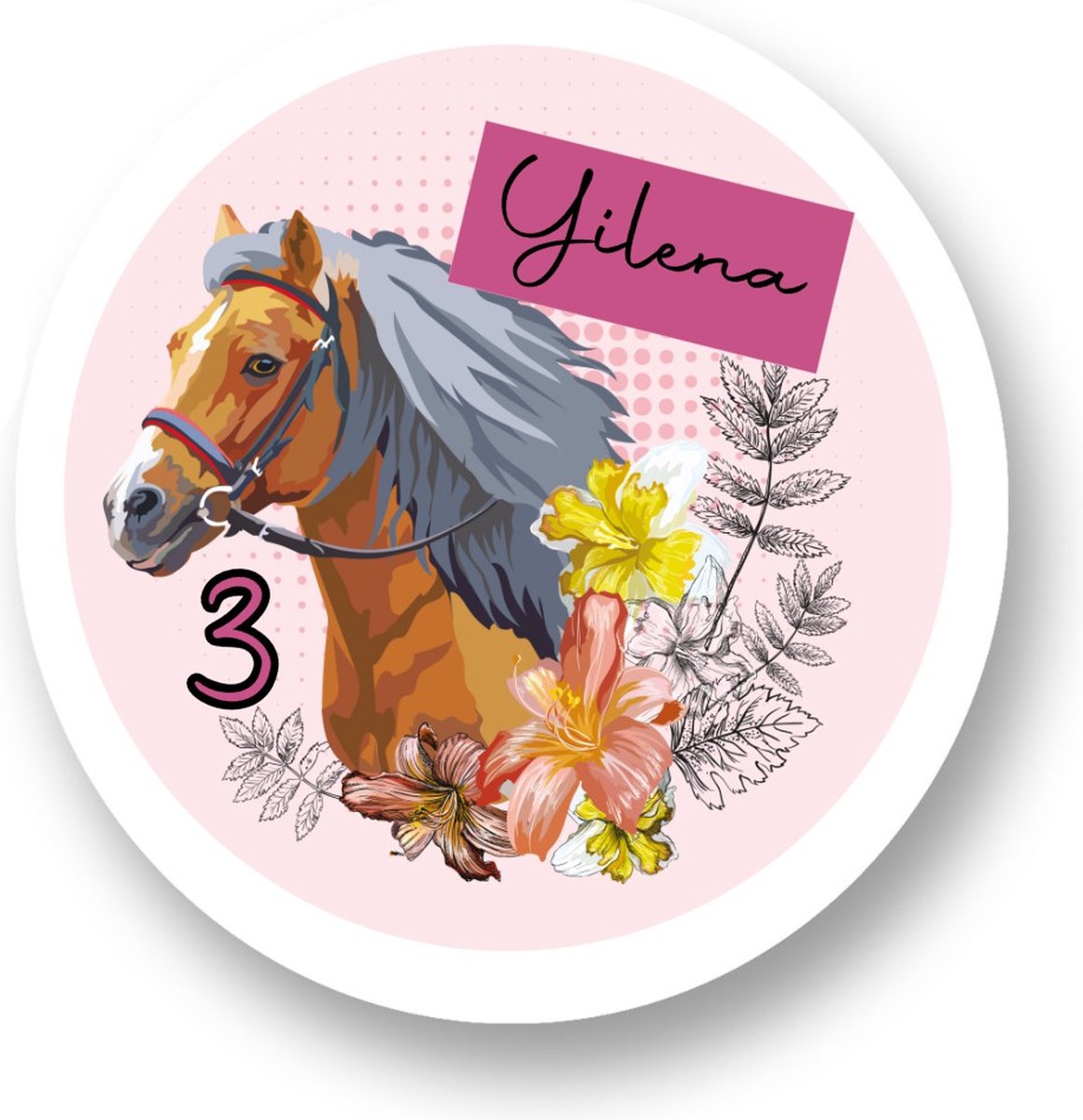20x Paarden Stickers Met Naam Leeftijd - Verjaardag horses - Dieren - Jungle - Horse - Gepersonaliseerd - Sluitstickers - Kinderfeest Traktatie - Uitdelen - Uitdeeltraktatie - Wensetiket - Rond - 40mm - Glossy sticker