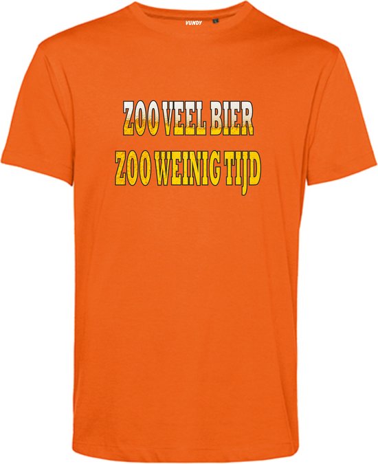 T-shirt Zoo veel bier Zoo weinig tijd | Oktoberfest dames heren | Carnavalskleding heren dames | Foute party | Oranje | maat L