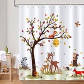 Douchegordijn herfst bos dieren boom herten vos douchegordijnen voor kinderen 180 x 180 cm schimmelwerend waterdicht polyester wasbaar badkamergordijn voor badkamer met 12 haken