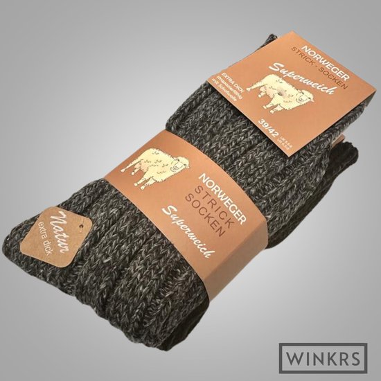 Warme Noorse Wollen sokken - 2 paar - maat 39-42 - Zwart & Grijs - Dikke Huissokken met Schapenwol, Wintersokken Dames/Heren - Winkrs