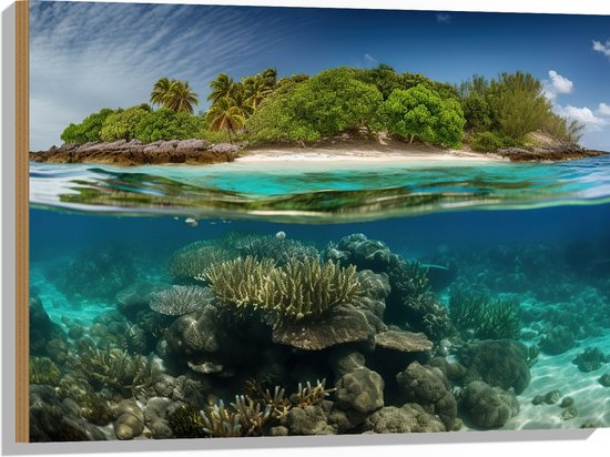 Hout - Eiland - Bomen - Zand - Koraal - Zee - Oceaan - 80x60 cm - 9 mm dik - Foto op Hout (Met Ophangsysteem)