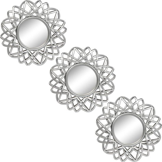 Kleine zilveren spiegelsets voor wanddecoratie, 3 stuks, geweldige wanddecoratie voor woonkamer, slaapkamer en eetkamer (BM005)