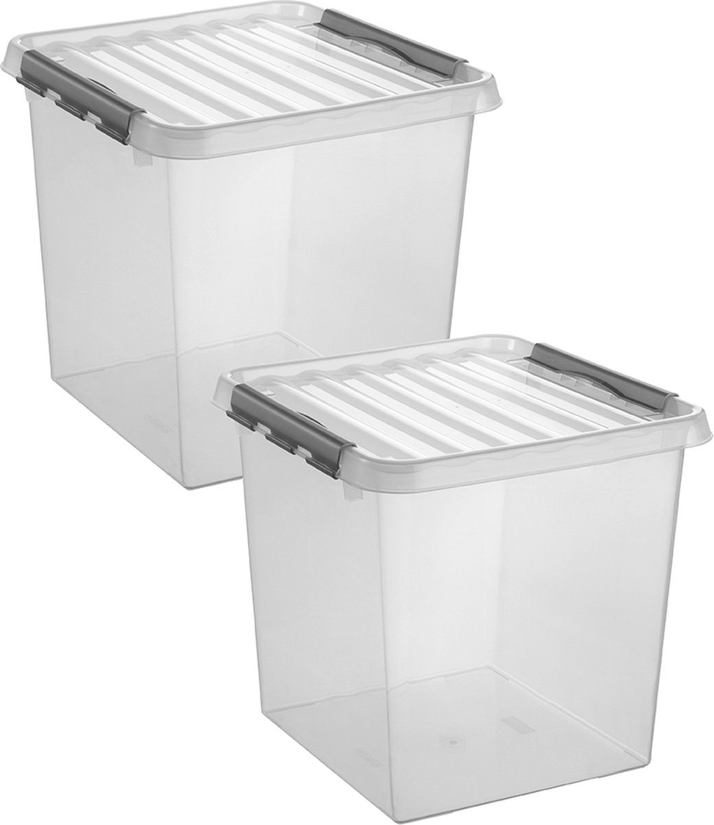 Sunware Q-line opbergbox 38L- Set van 2 - Transparant/Metaal