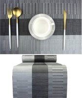 Elegante placemats met bijpassende tafelloper, afwasbaar kunststof vinyl (6 placemats + 1 tafelloper, zwart)