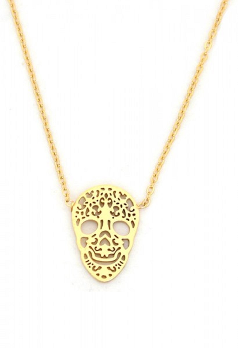 necklace - ketting - stainless steel - kleur goud - gold - mexican - skull