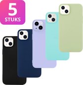 5 PACK - Hoesje Geschikt voor Apple iPhone 15+ / 15 Plus - 5x Siliconen Shock Proof Case - Stevige TPU Cover - Multipack met Groen, Zwart, Lichtblauw, Donkerblauw en Paars