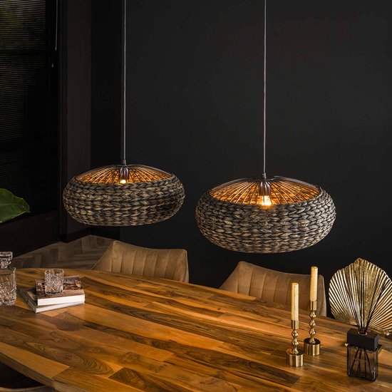 Table à manger rurale lampe suspendue disque jacinthe d'eau | 2 lumières | marron noir | bois / métal | Ø 50 cm | hauteur réglable jusqu'à 150 cm | salle à manger salon | dimmable | design moderne / attrayant
