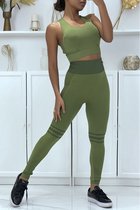 ZoeZo Design - ensemble de sport - tenue de sport - taille 1 - 36 au 40 - vert - vêtement fitness - leggings et top - crop top - effet push-up