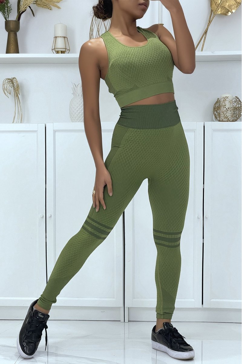 ZoeZo Design - sportset - anti cellulitis - sportteneu - 1 maat - 36 tm 40 - groen - fitness kleding - legging en top - croptop - push-up effect