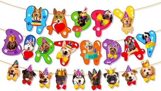 Bannière "Happy Birthday" Chien - Décor De Fête Pré-enfilée Mignon à Suspendre - 11