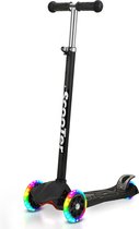 Kinderstep City Scooter - Step met lichtgevende wielen - voor Jongens en Meisjes - Vanaf 3-12 Jaar - In 4 hoogtes verstelbaar - Aluminium - Zwart