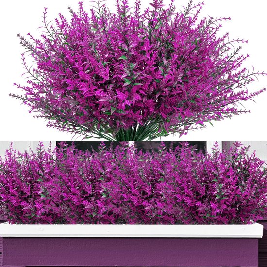 12 bundels kunstmatige lavendelstruiken Kunstbloemen voor buiten, kunstbloemen balkonplanten weerbestendig UV-bestendig plastic bloemen voor buiten binnen balkon tuin balkon