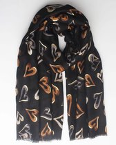 Ginger scarf- Accessories Junkie Amsterdam- Sjaal dames- Lang- Herfst winter- Katoen- Cosy chic- Hartje print- Glitter- Goud- Zwart