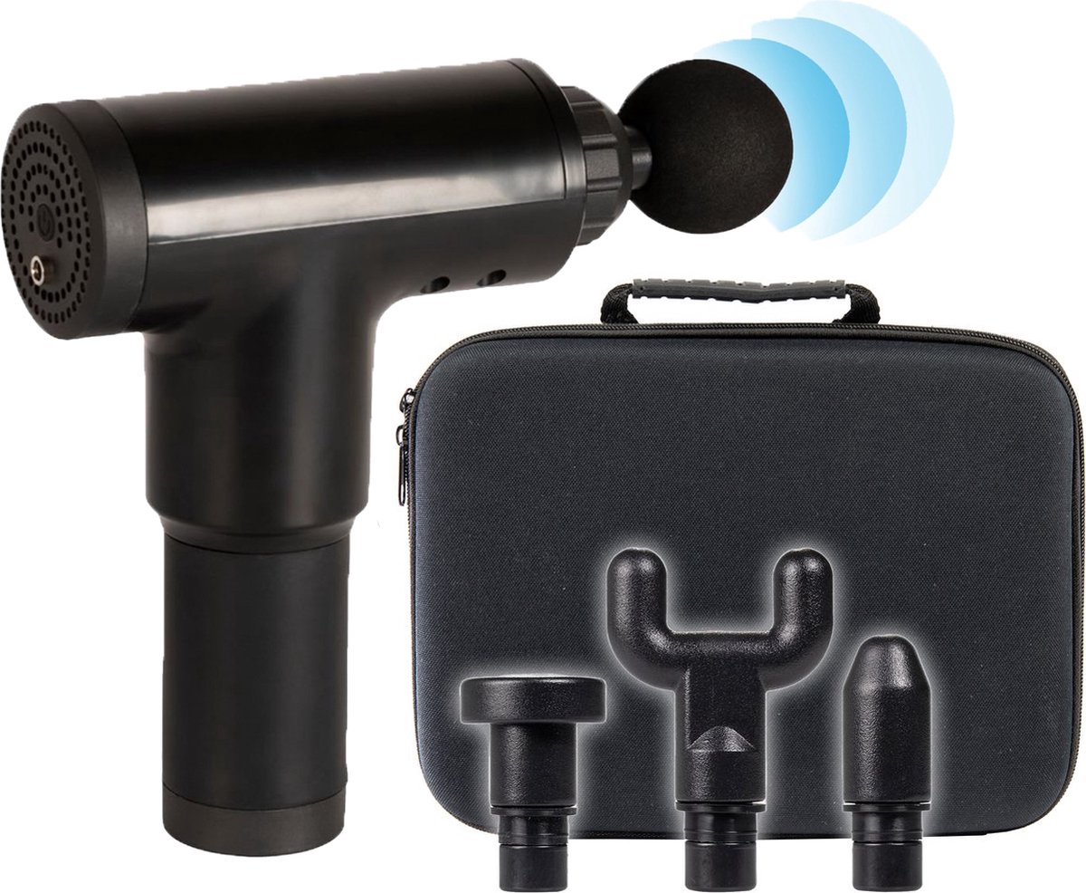 Massage Gun met 4 verschillende opzetstukken.