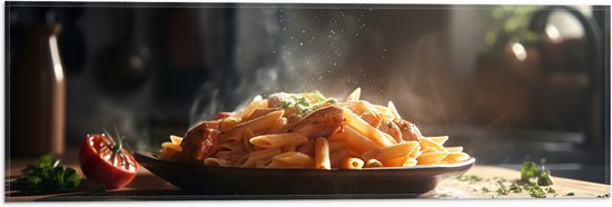 Vlag - Eten - Pasta - Tafel - Bord - Tomaat - Kaas - 60x20 cm Foto op Polyester Vlag