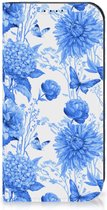 Smart Cover voor Geschikt voor iPhone 15 Pro Flowers Blue