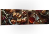 Hout - Eten - Drinken - Thee - Brood - Fruit - Bloemen - Bestek - 150x50 cm - 9 mm dik - Foto op Hout (Met Ophangsysteem)