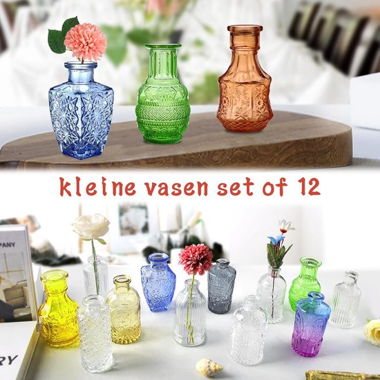 TENMEDARY Kleine glazen vazen vintage 6-delige set mini-vazen voor tafeldecoratie bruiloft, hyacinthenglazen voor tafel woonkamer communie doopdecoratie