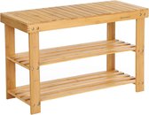 Schoenenrek, schoenenkast met zitbank, bamboe schoenenbank met 3 planken, 70 x 28 x 45 cm, ideaal voor hal, badkamer, woonkamer, hal LBS04N