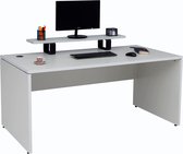 Furni24 Nuvi bureau, 160 cm x 80 cm x 75 cm, grijs decor inclusief kabelgoot en monitorstandaard