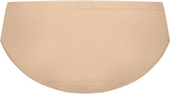 Beige slip van achteren gezien met naadloos ontwerp en elastische tailleband.