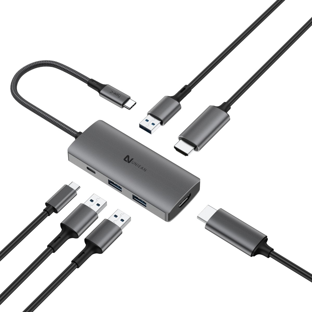 UNIEAN 6 in 1 Docking Station - USB-C HUB - Dual Monitor - voor Laptops & Computers - 2x HDMI 4K, USB-C PD100W, USB-A 3.0, 2x USB-A 2.0 - voor HP, Asus, Lenovo, Dell, Acer, Microsoft, Samsung, MSI, Medion, PEAQ